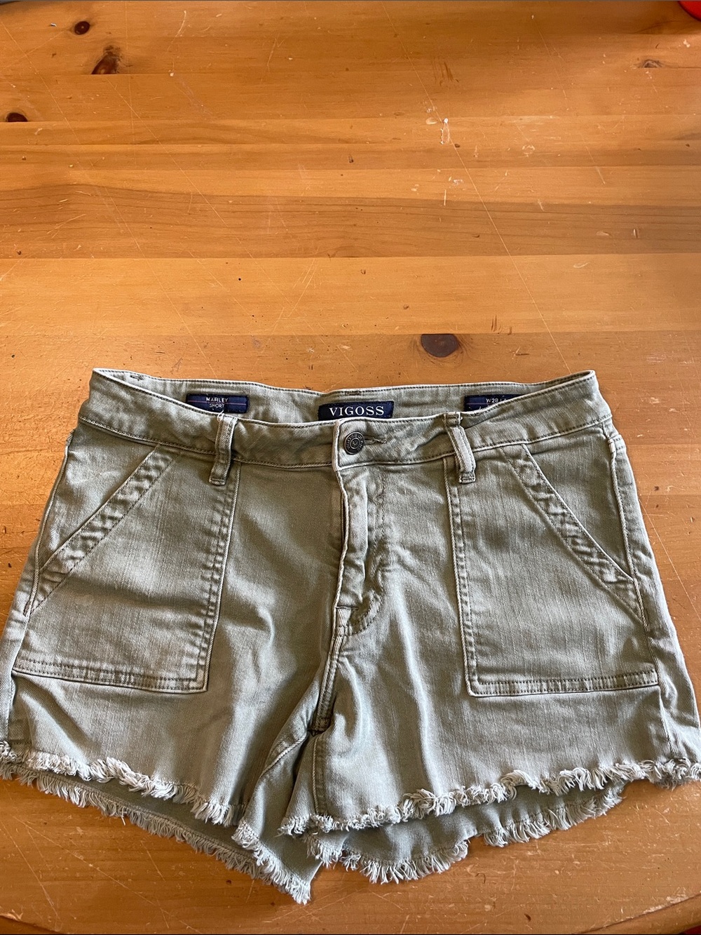 Vigoss Olive Utility High-Rise Frayed Hem Shorts